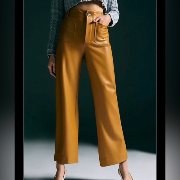 Anthropologie Pants - New Anthropologie the Colette faux leather cedar Wide-Leg Pants 28p